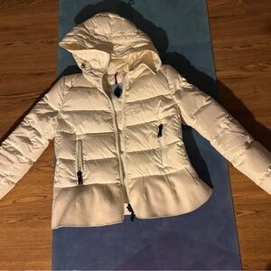 Cream Puffer Jacket with Hood price firm